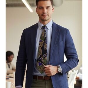 Parkside Mens Pure Silk Tie Abstract Geometric Art Deco Green Blue Hand Made